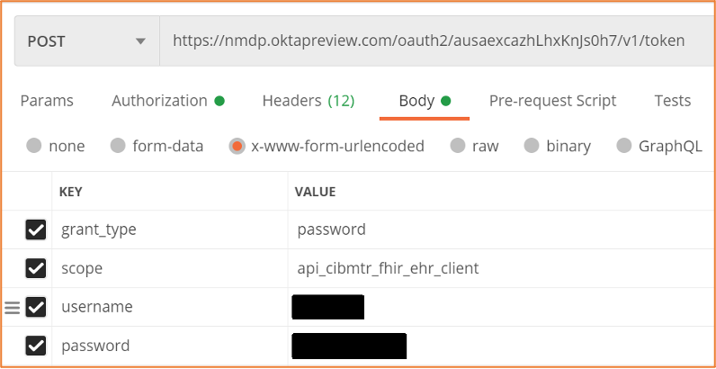 Example body of the POST request to the authorization server API