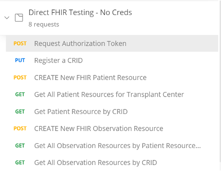 Example POSTMAN collection of requests available from CIBMTR